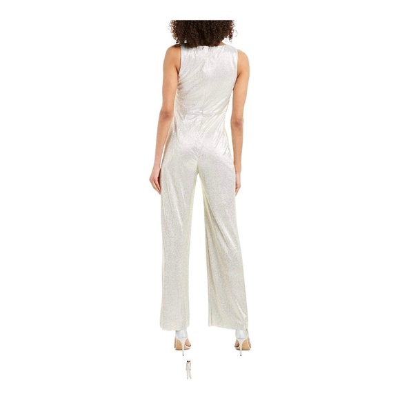 ADRIANNA PAPELL Metallic Silver Twist Front Sleeveless Jumpsuit Size 10 NWT - Picture 6 of 13